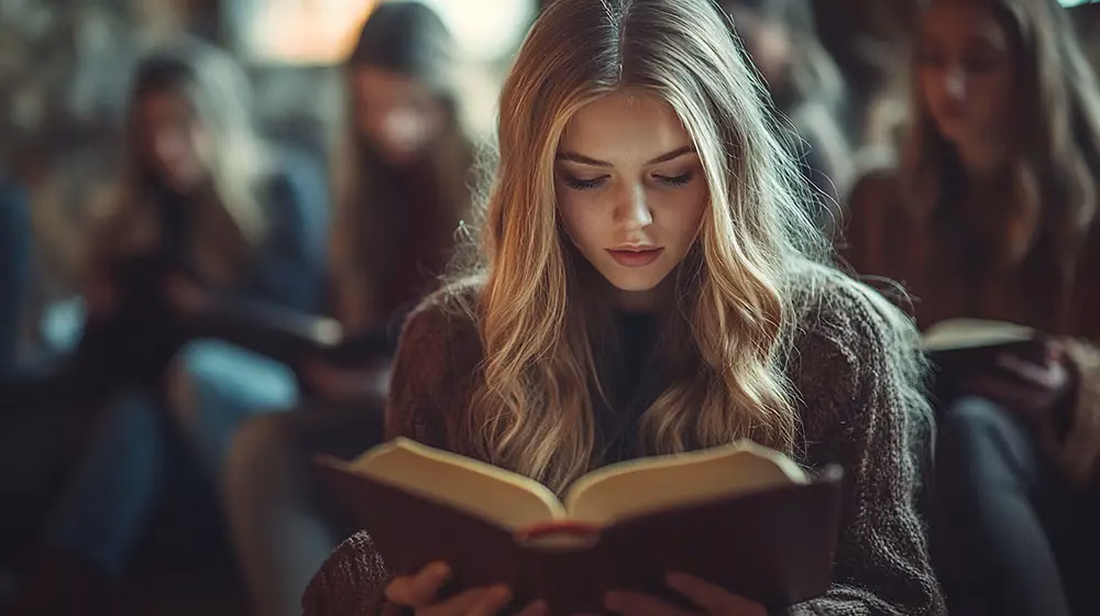 Group of young christians reading the bible