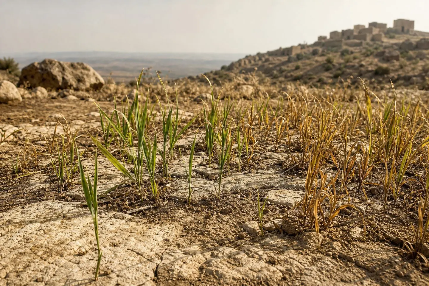 Parable of the Sower stony ground: shallow rooted seedlings scorched by the sun