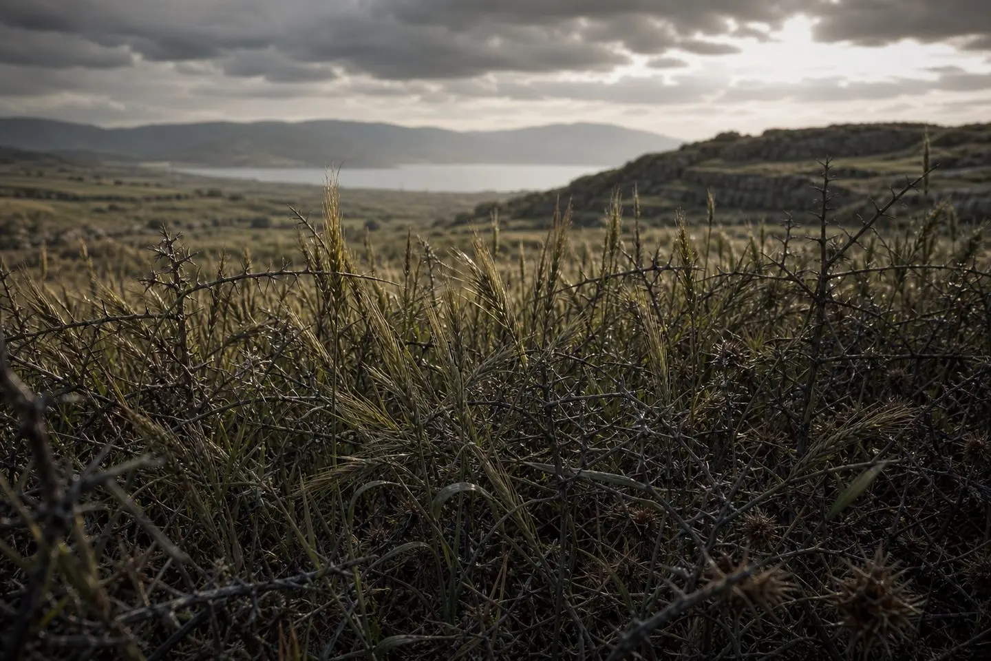 Parable of the Sower thorny soil: thorns choking young wheat stalks
