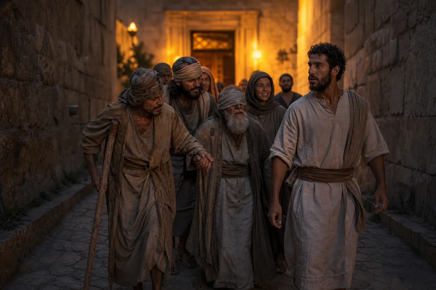Parable of the Great Banquet: the poor, the maimed, the lame, and the blind brought in from the streets