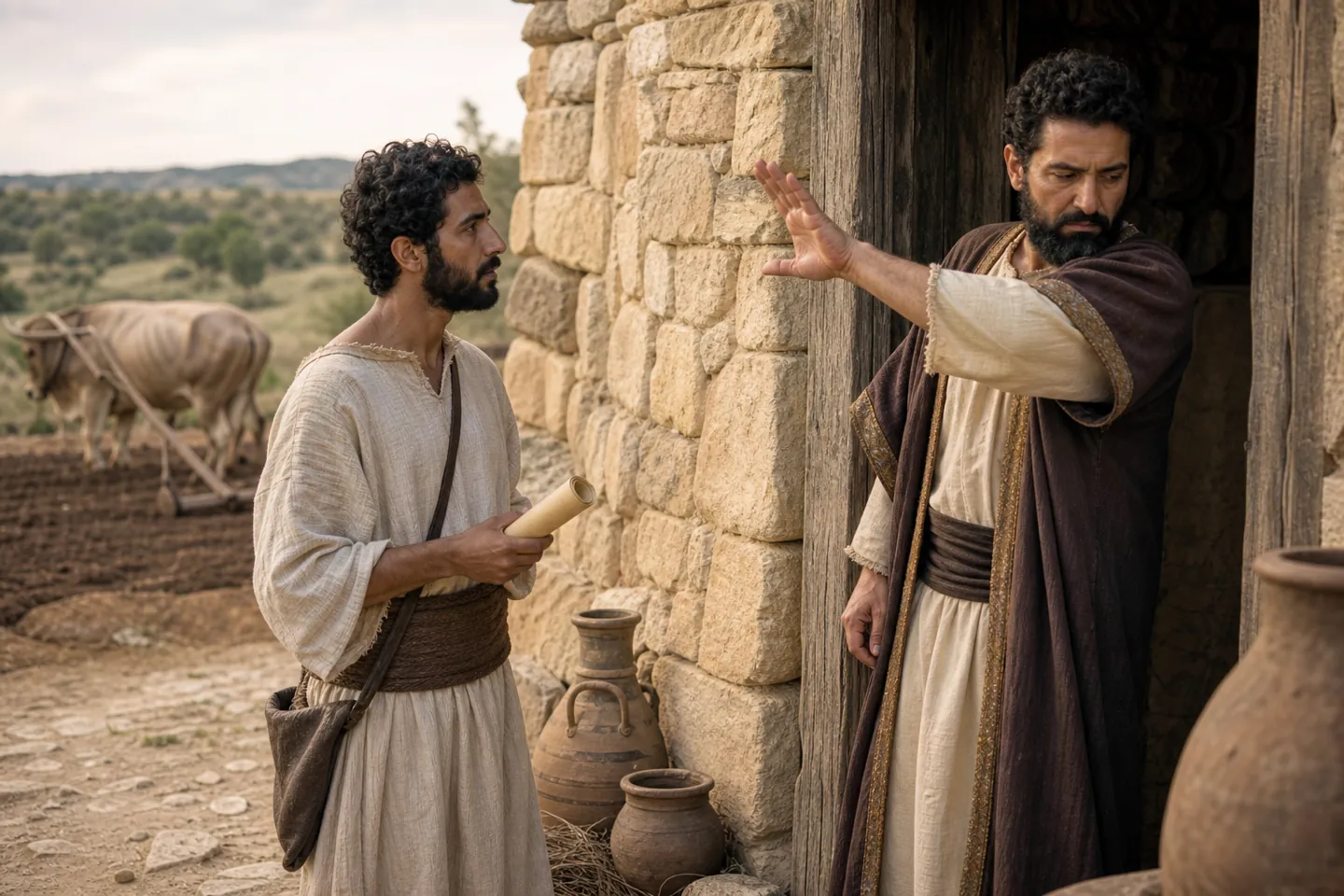 Parable of the Great Banquet: an invited guest refuses the servant's summons with an excuse