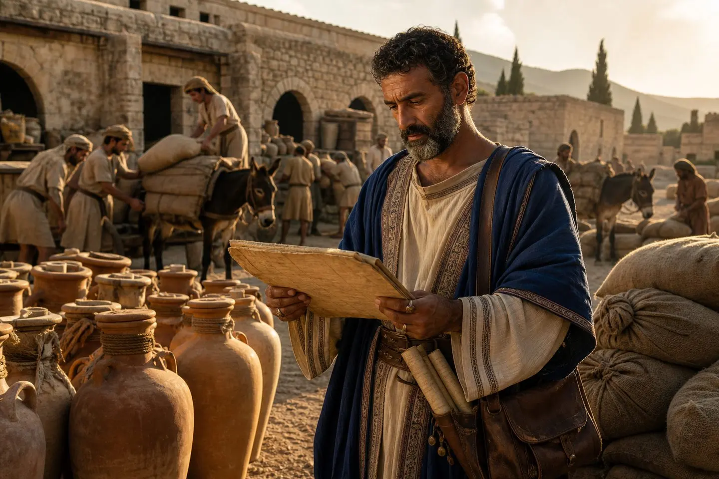 Parable of the Unjust Steward setting: a rich man's wholesale agricultural estate with his steward keeping the books