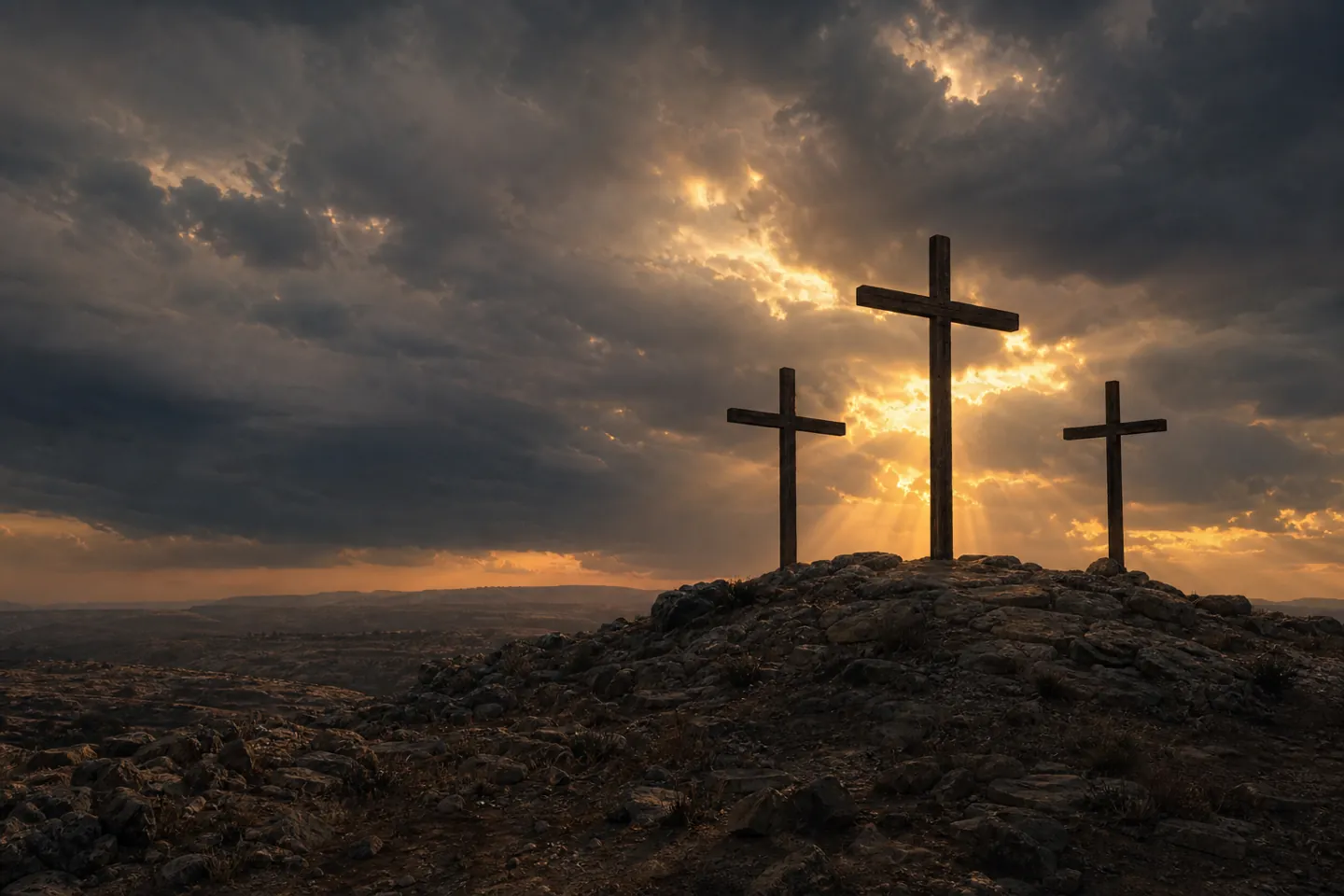 Rich man and Lazarus application: three crosses on Golgotha where the repentant thief was promised paradise