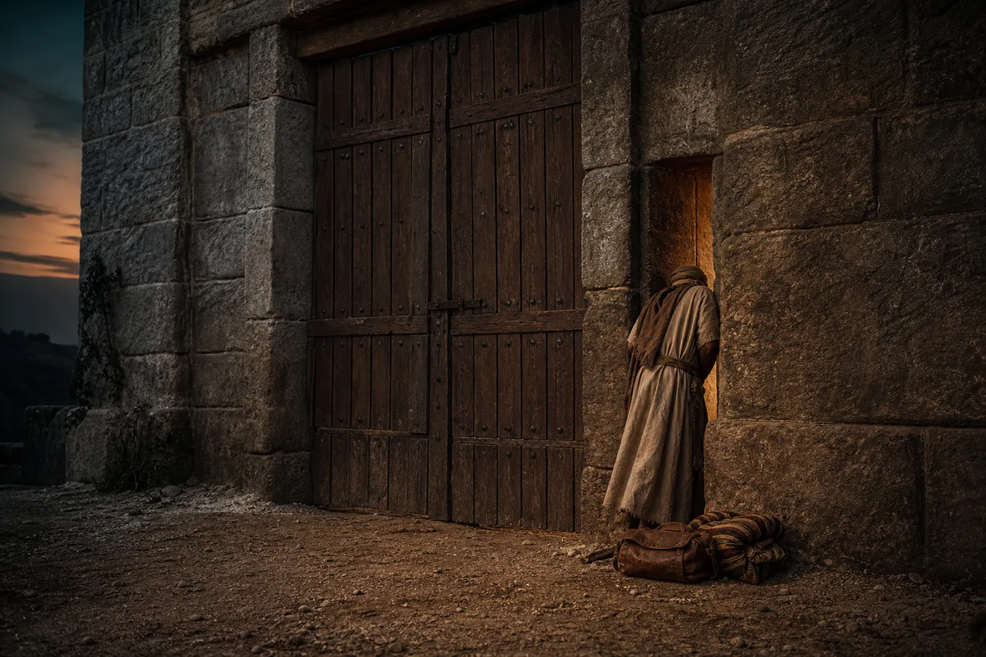 Why Jesus taught in parables: the narrow gate beside a great locked city gate at night
